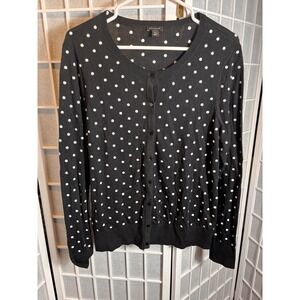 Ann Taylor Black White Embroidered Polka Dot Cardigan Sweater Size XL Parisian